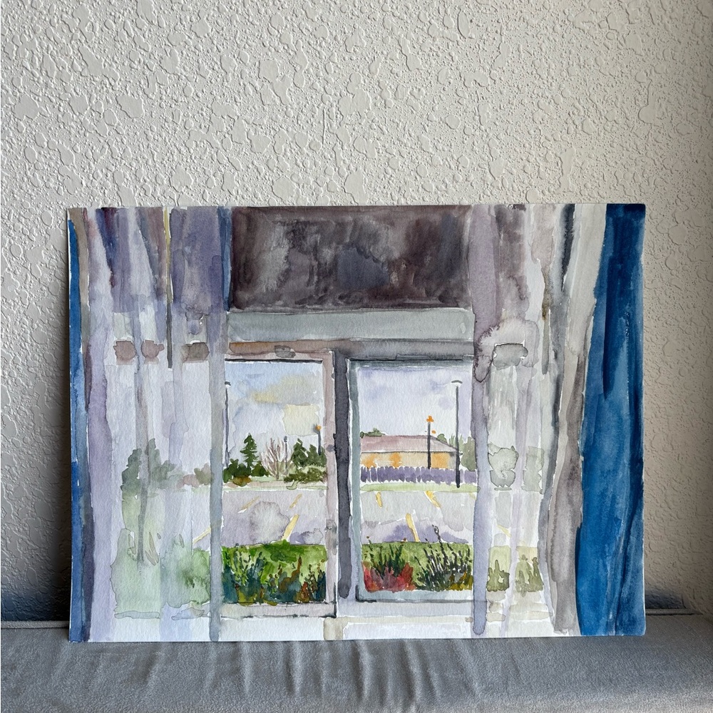 Abstract Window View Watercolor
